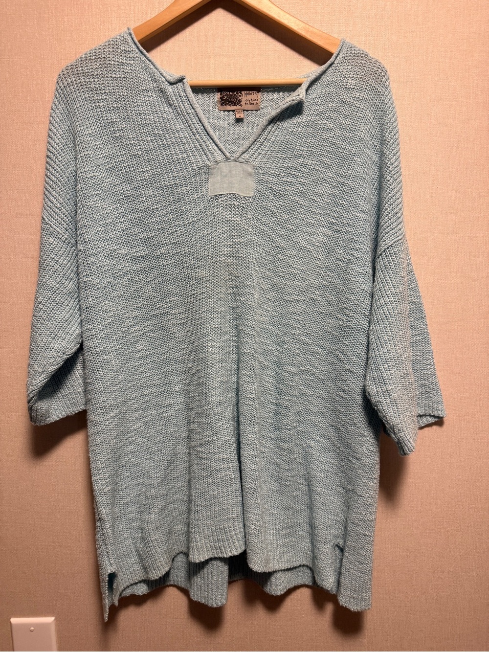 Habitat Linen Cotton Sweater Medium Blue Oversized Tunic 3/4 Sleeve Coastal